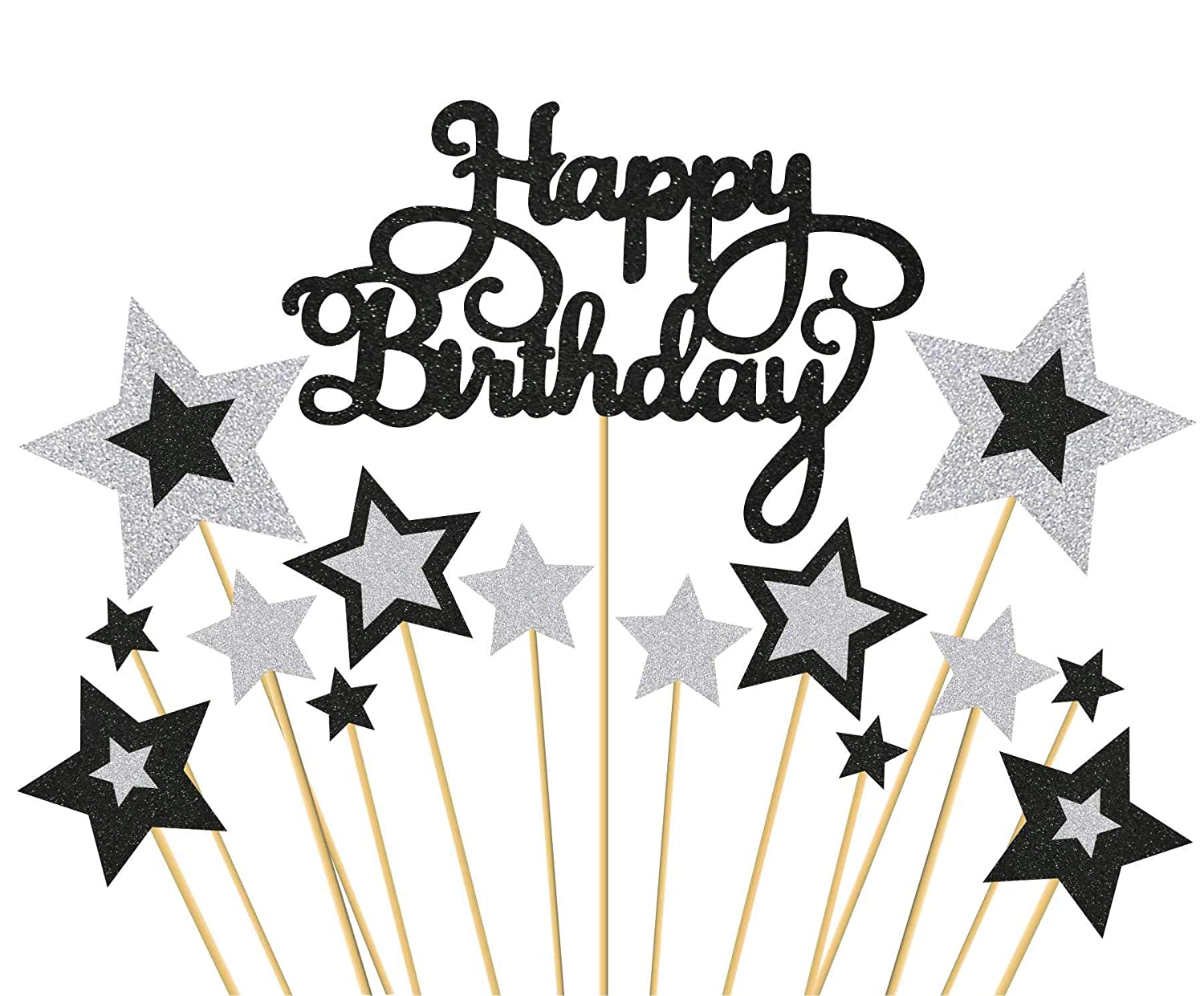 Gift Gold Silver Black Cake Topper Artistic Girl Happy Birthday